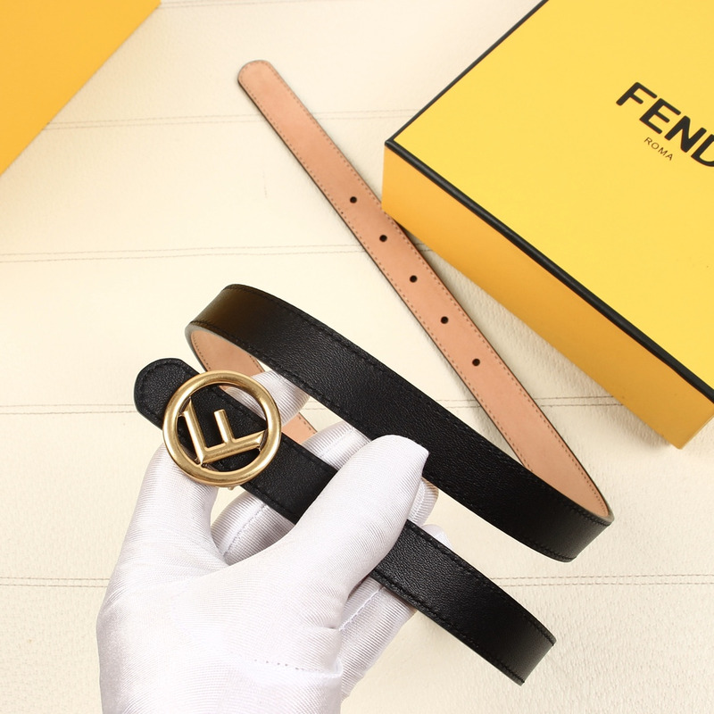 F**di black leather belt gold