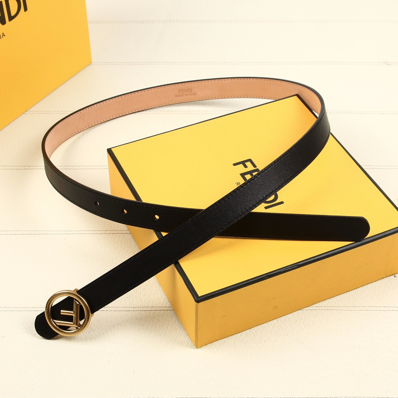 F**di black leather belt gold