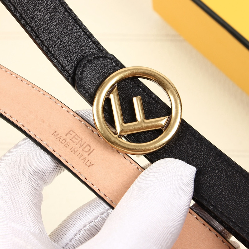 F**di black leather belt gold