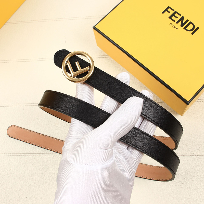 F**di black leather belt gold