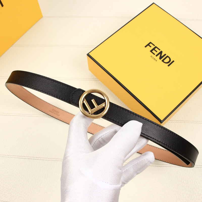 F**di black leather belt gold