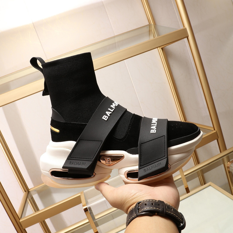 Balmain B-Bold High-Top Sneaker with Straps Black