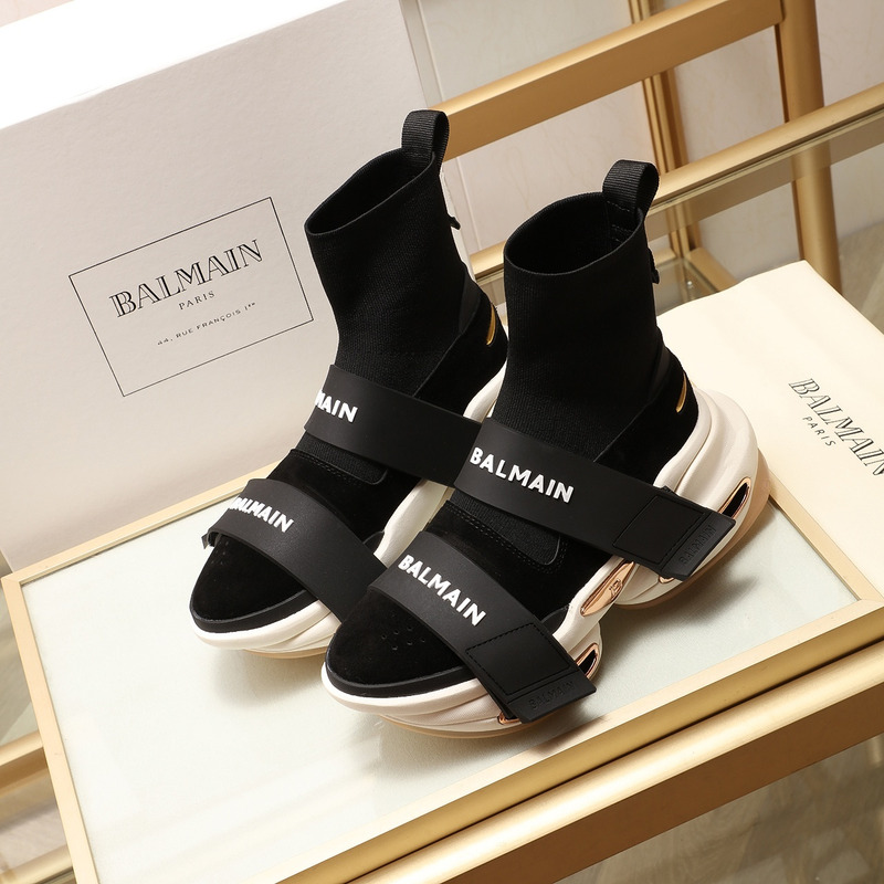 Balmain B-Bold High-Top Sneaker with Straps Black