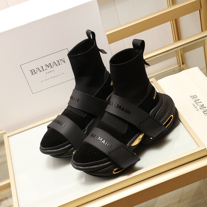 Balmain B-Bold High-Top Sneaker with Straps Black