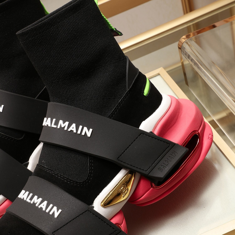 Balmain B-Bold High Sneaker with Straps Black Pink