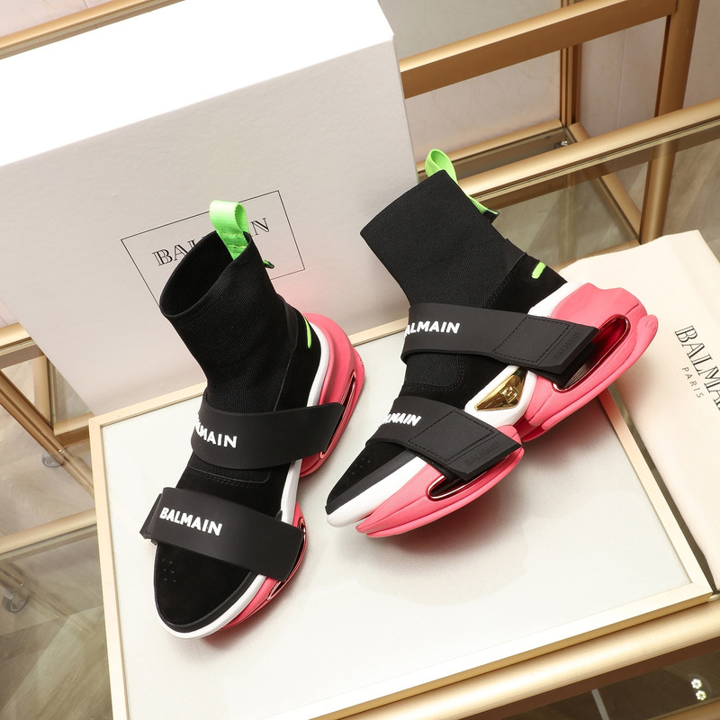 Balmain B-Bold High Sneaker with Straps Black Pink