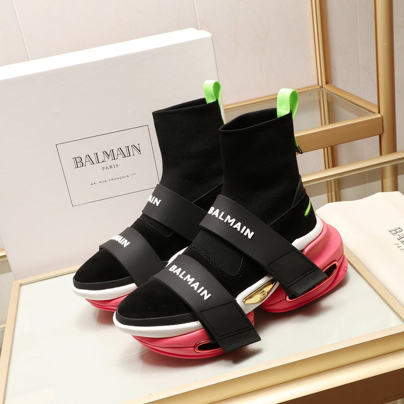 Balmain B-Bold High Sneaker with Straps Black Pink