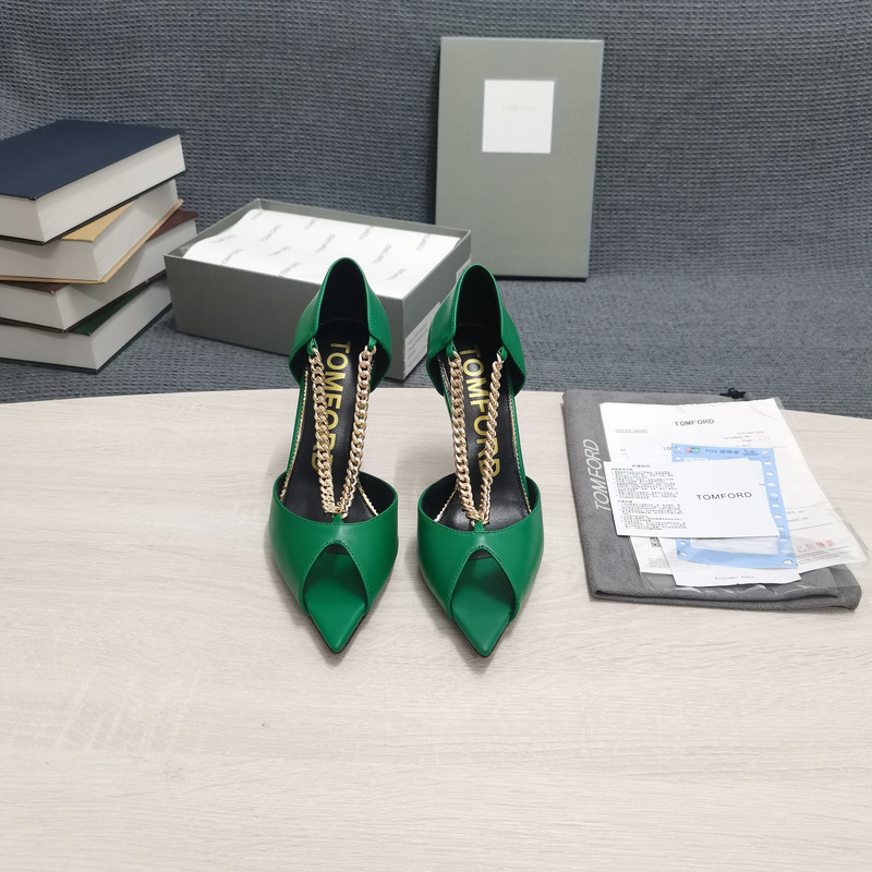 Tom Ford Wishbone Chain Peep-Toe Pumps in Green