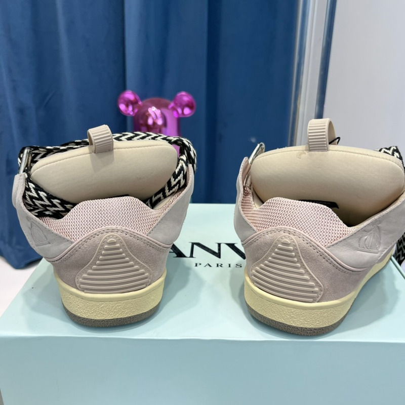 Lanvin Curb Leather Sneakers With Multicolor Laces in Pink