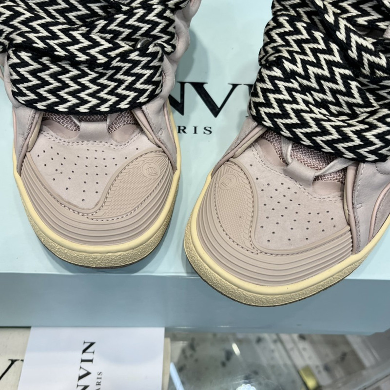 Lanvin Curb Leather Sneakers With Multicolor Laces in Pink