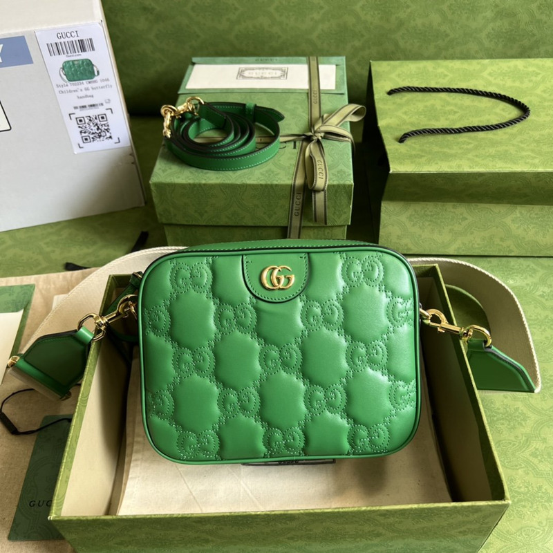 G*u*i matelassé leather shoulder bag bright green leather