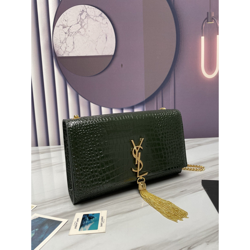 Saint Laurent Kate Monogram Crossbody Bag Dark Green