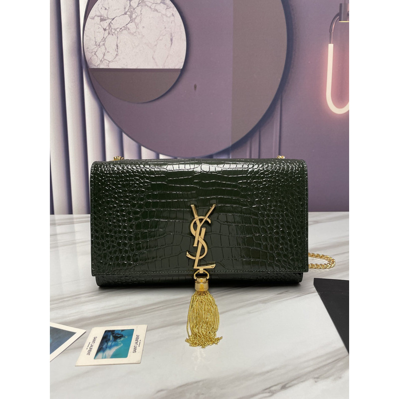 Saint Laurent Kate Monogram Crossbody Bag Dark Green