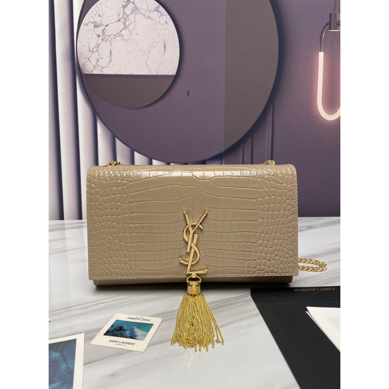 Saint Laurent Kate Monogram Crossbody Bag Beige