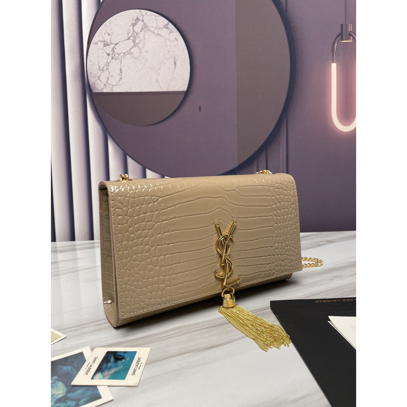 Saint Laurent Kate Monogram Crossbody Bag Beige