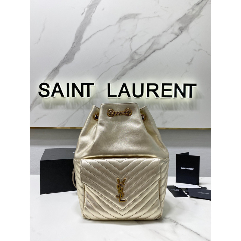 Saint Laurent Joe Backpack In Lame Leather Champagne Gold