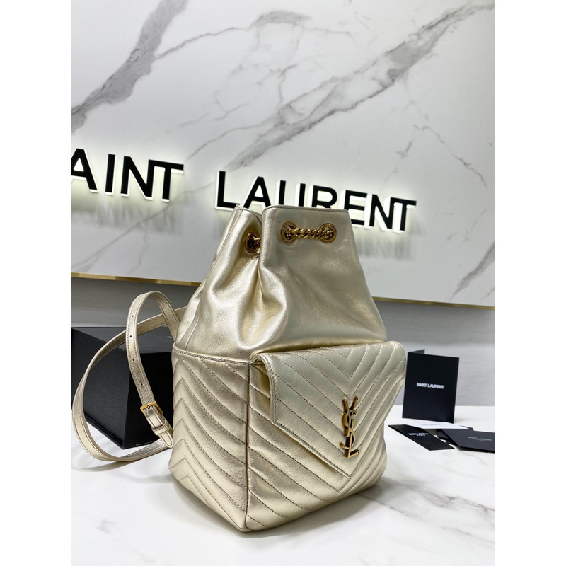 Saint Laurent Joe Backpack In Lame Leather Champagne Gold