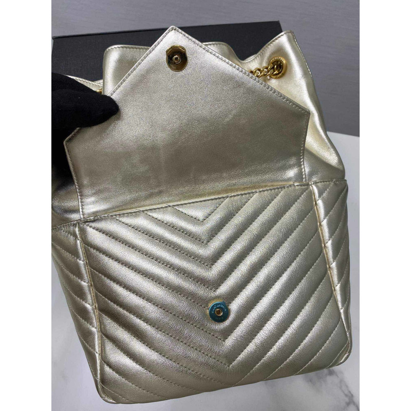 Saint Laurent Joe Backpack In Lame Leather Champagne Gold