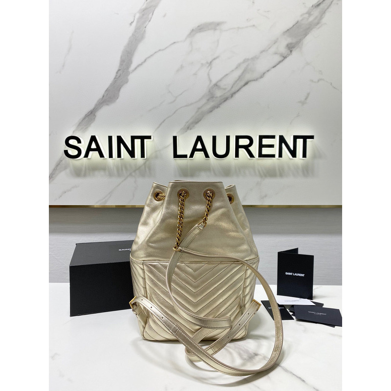 Saint Laurent Joe Backpack In Lame Leather Champagne Gold