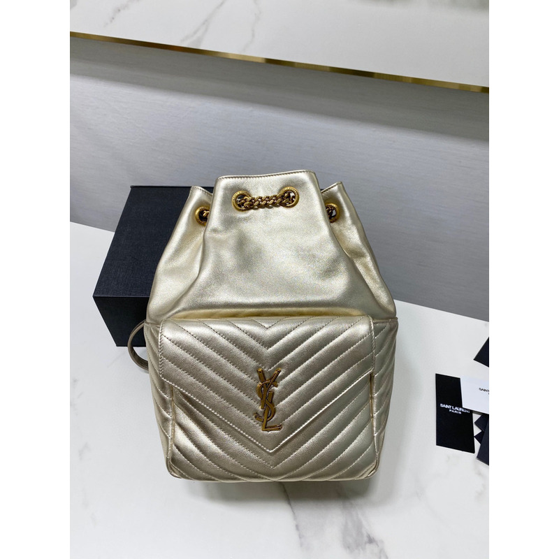 Saint Laurent Joe Backpack In Lame Leather Champagne Gold