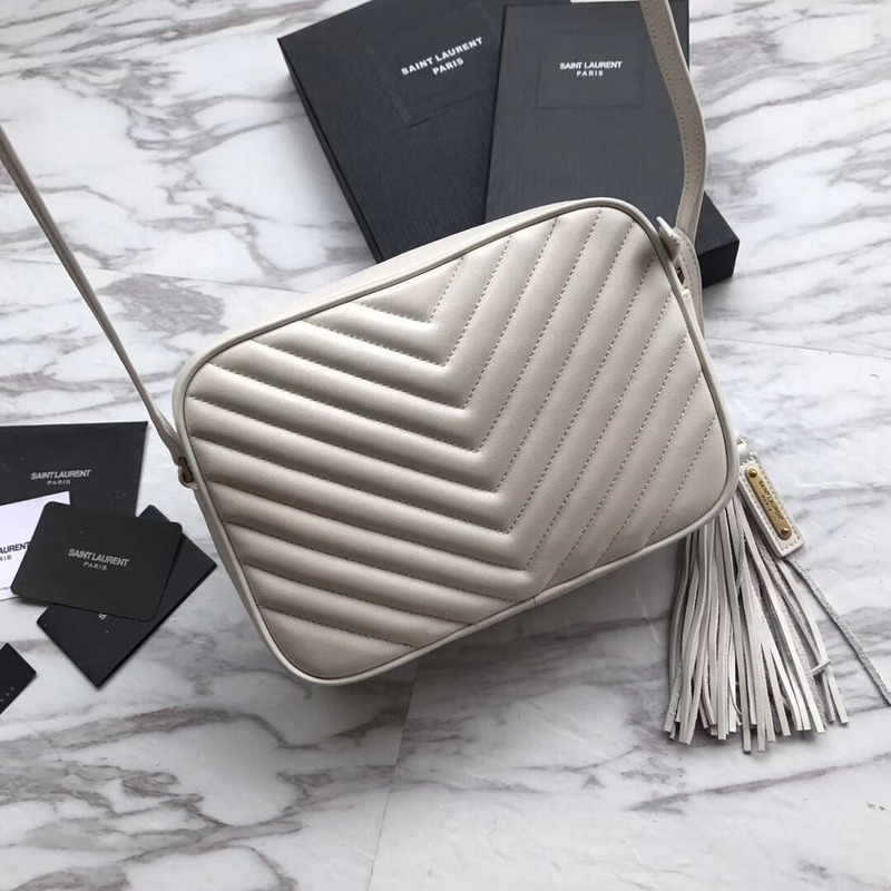 Saint Laurent Lou Camera Bag In Quilted Leather White