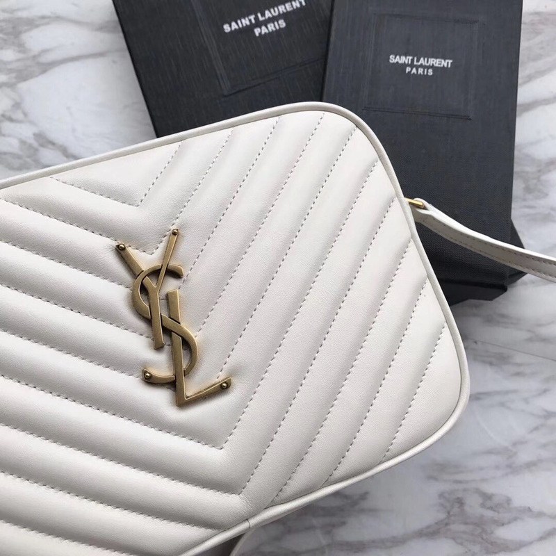 Saint Laurent Lou Camera Bag In Quilted Leather White