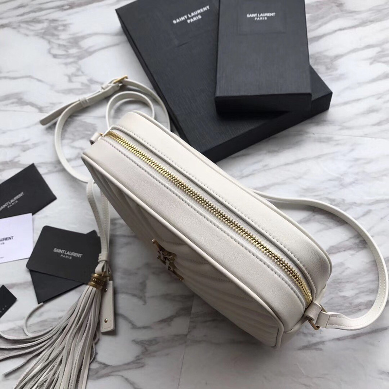 Saint Laurent Lou Camera Bag In Quilted Leather White