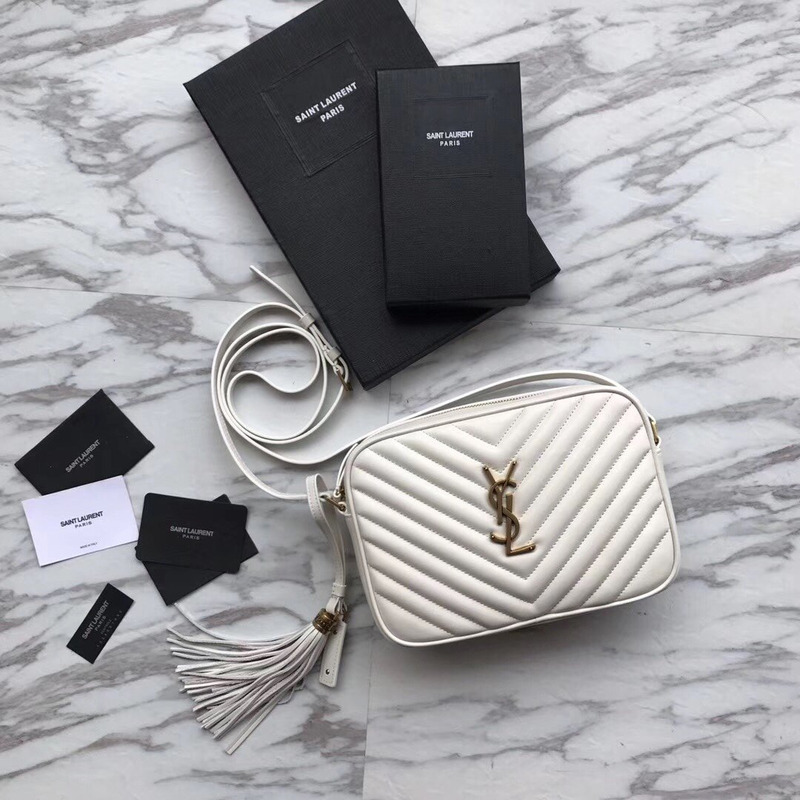 Saint Laurent Lou Camera Bag In Quilted Leather White