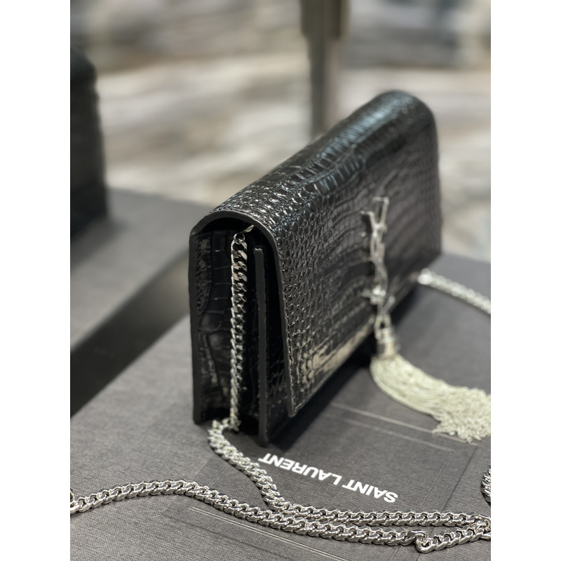 Saint Laurent Monogram Grain de Poudre Crossbody Bag Black