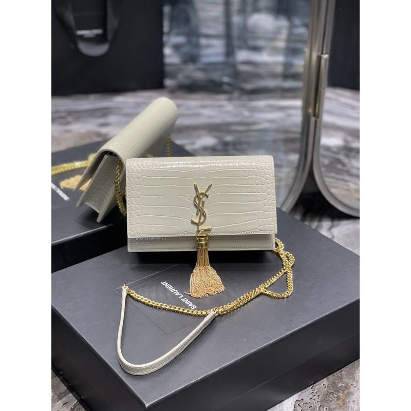 Saint Laurent Monogram Grain de Poudre Crossbody Bag White