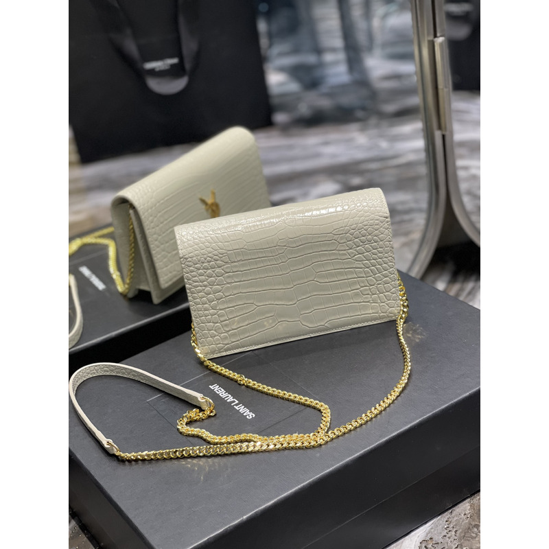 Saint Laurent Monogram Grain de Poudre Crossbody Bag White