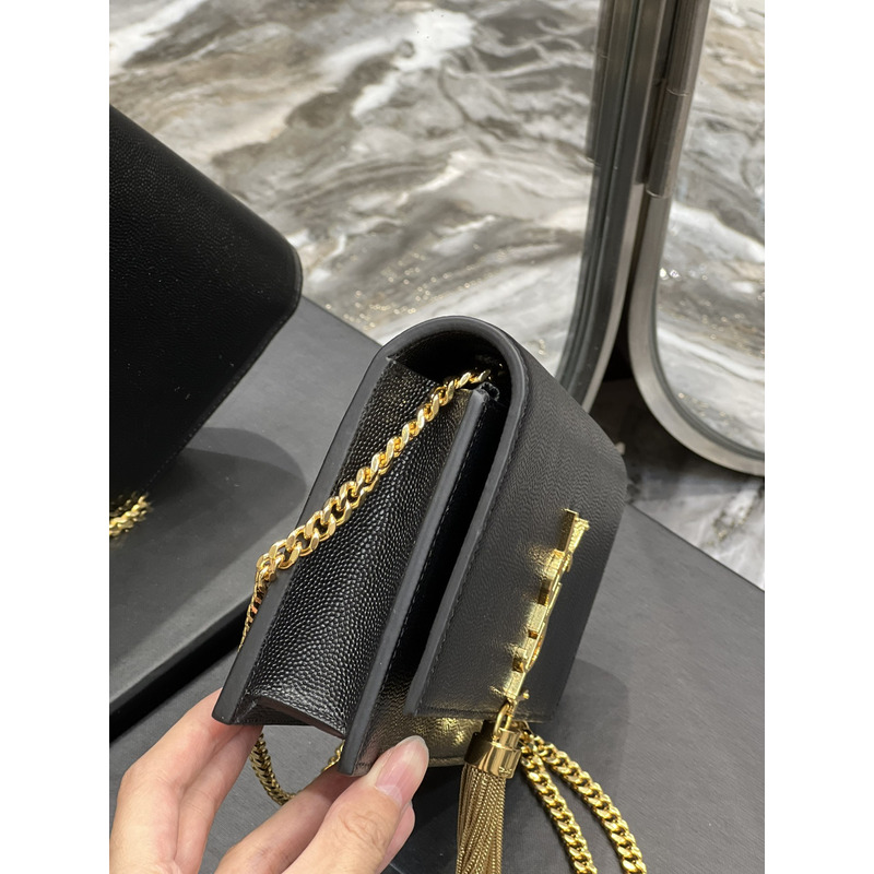 Saint Laurent Monogram Grain de Poudre Crossbody Bag Black(Gold Logo)