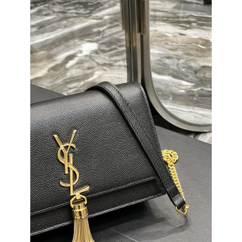 Saint Laurent Monogram Grain de Poudre Crossbody Bag Black(Gold Logo)