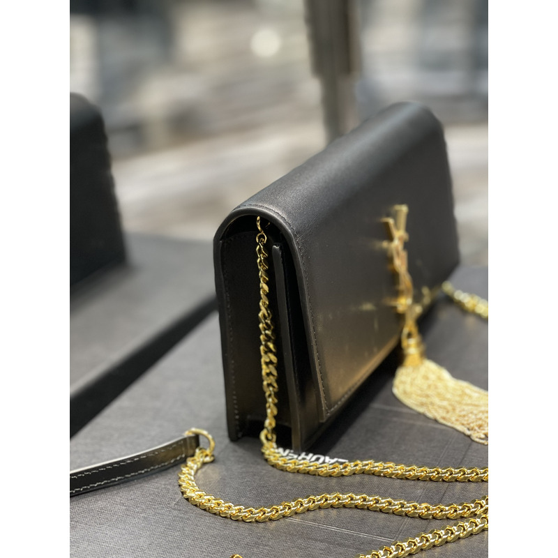 Saint Laurent Monogram Grain de Poudre Crossbody Bag Black Gold Logo