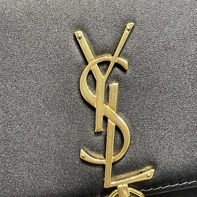 Saint Laurent Monogram Grain de Poudre Crossbody Bag Black Gold Logo