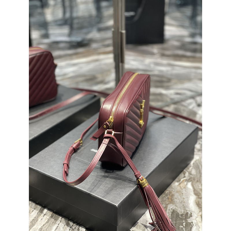 Saint Laurent Lou Monogram Calf Crossbody Bag Burgundy