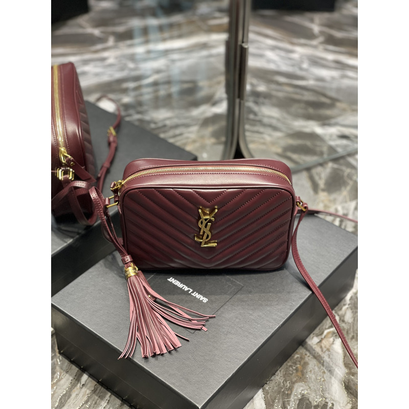 Saint Laurent Lou Monogram Calf Crossbody Bag Burgundy