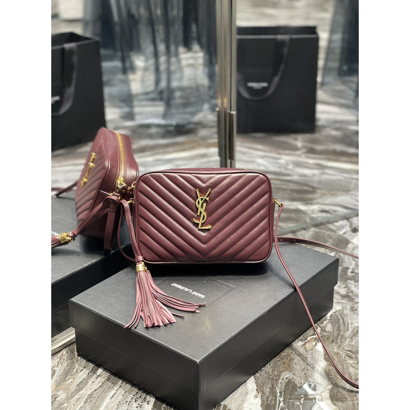 Saint Laurent Lou Monogram Calf Crossbody Bag Burgundy