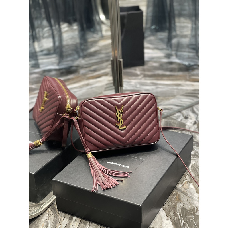 Saint Laurent Lou Monogram Calf Crossbody Bag Burgundy