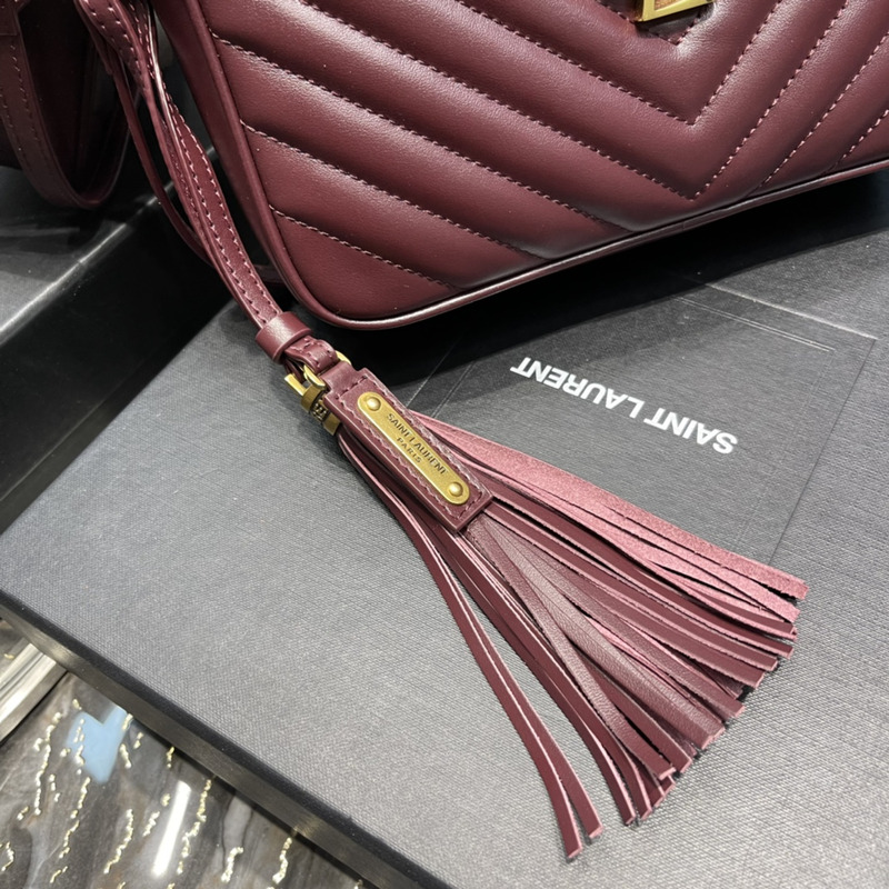 Saint Laurent Lou Monogram Calf Crossbody Bag Burgundy