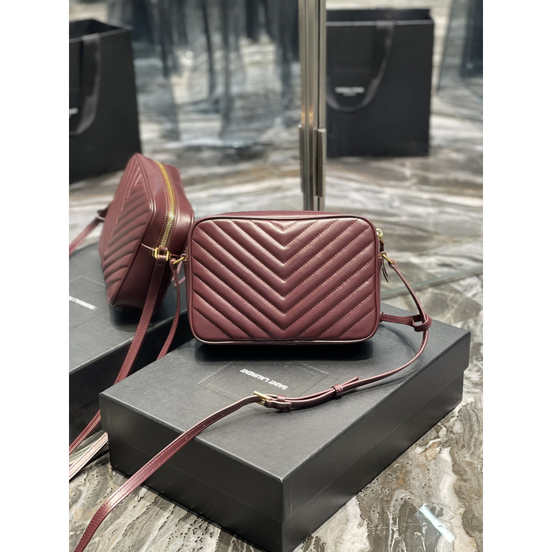 Saint Laurent Lou Monogram Calf Crossbody Bag Burgundy