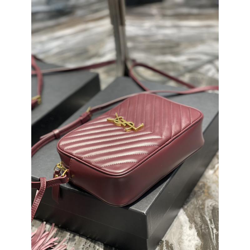 Saint Laurent Lou Monogram Calf Crossbody Bag Burgundy