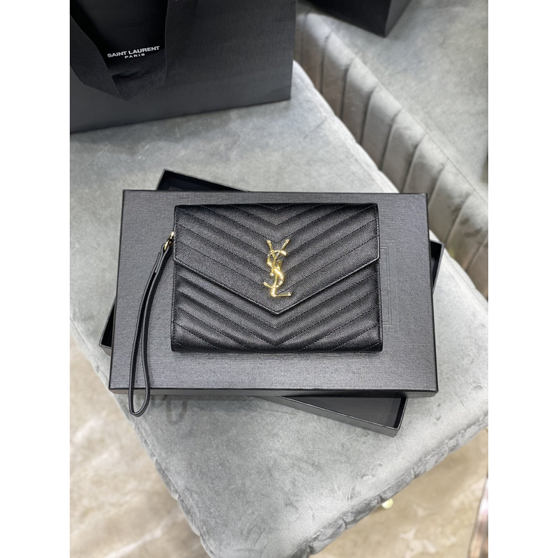 Saint Laurent Flap Pounch in Grain De Pouder Embossed Leather Black