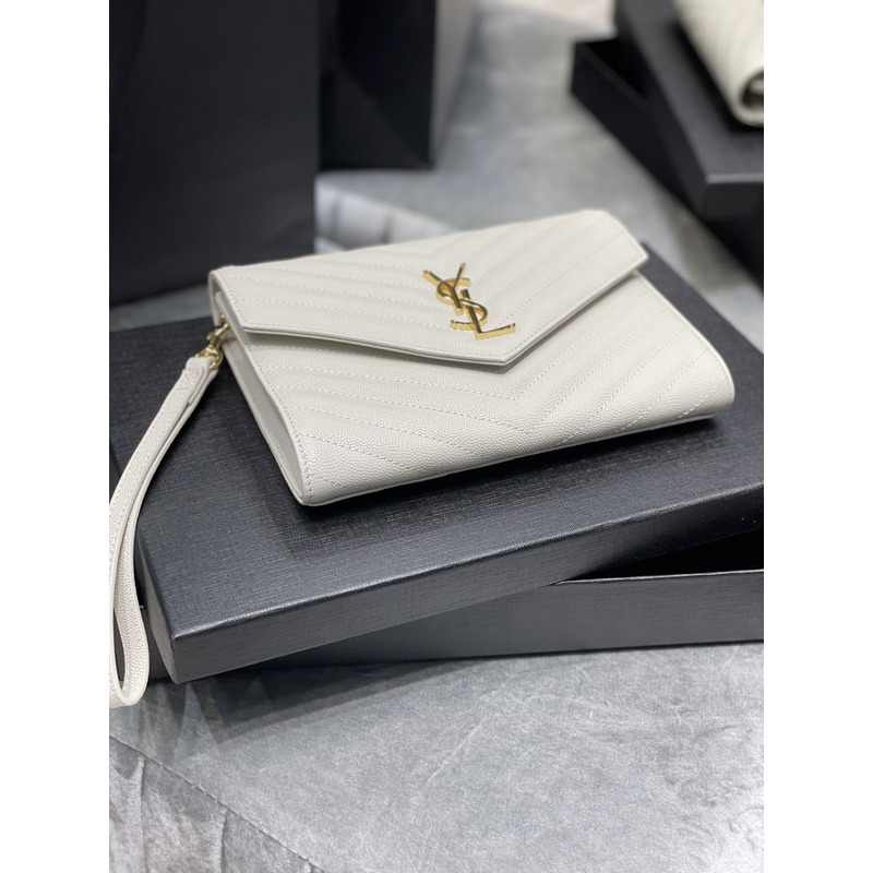 Saint Laurent Flap Pounch in Grain De Pouder Embossed Leather White