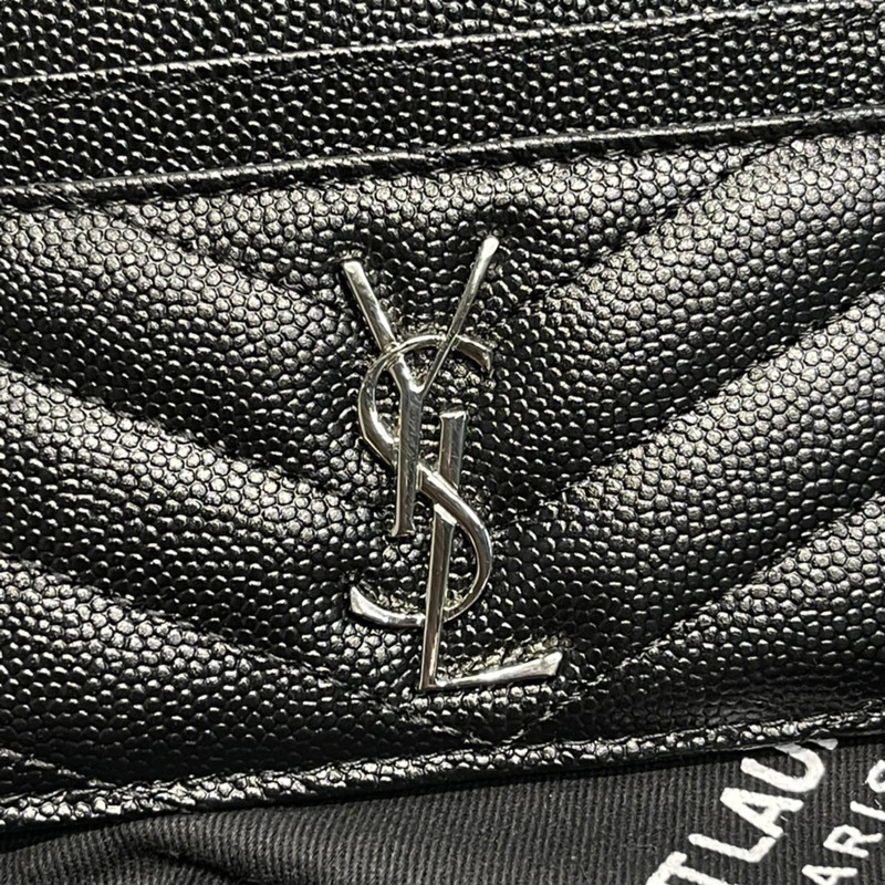 Saint Laurent Monogram Silver Metal Card Hold Black