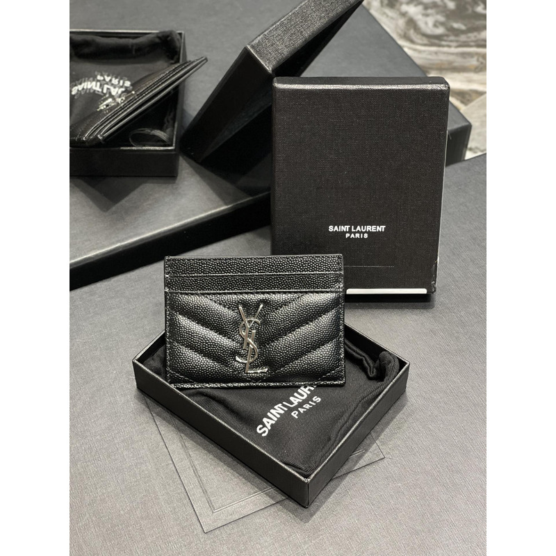 Saint Laurent Monogram Silver Metal Card Hold Black