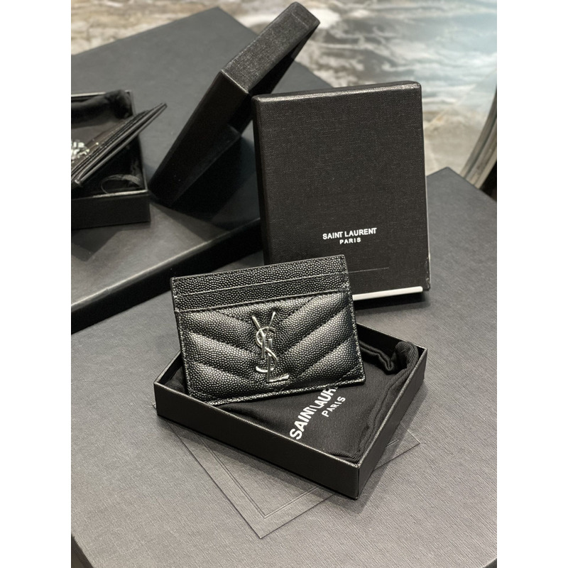 Saint Laurent Monogram Silver Metal Card Hold Black