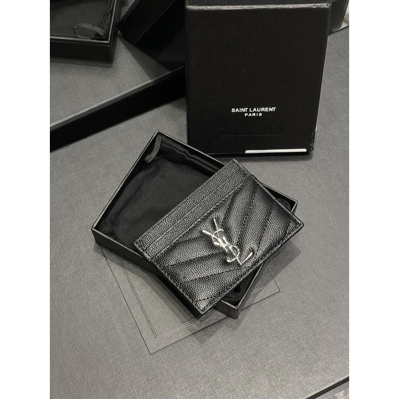 Saint Laurent Monogram Silver Metal Card Hold Black