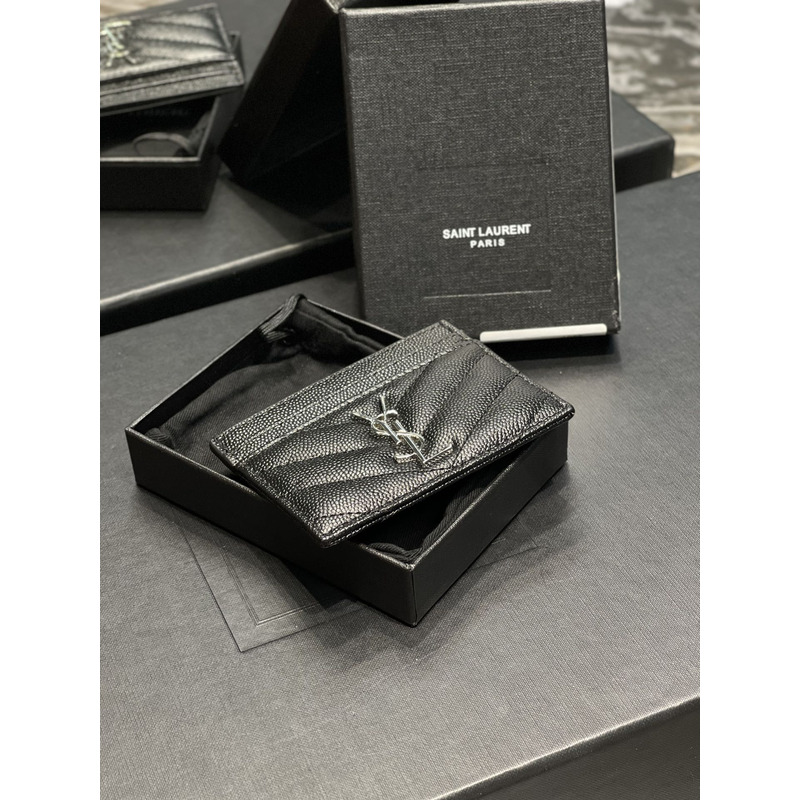 Saint Laurent Monogram Silver Metal Card Hold Black