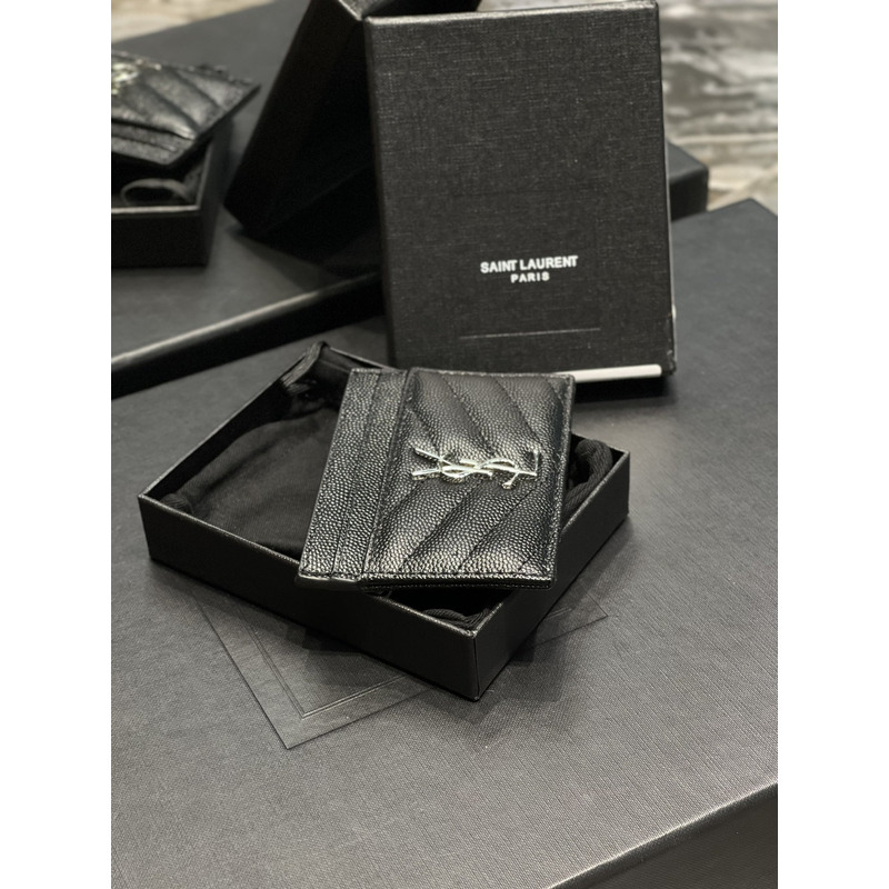 Saint Laurent Monogram Silver Metal Card Hold Black